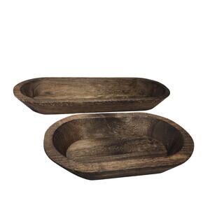 2 Pcs Wooden Long  Dough Bowl for Home Decoration  Rustic 10 x 6 x 2/ 16 x 6 x 2